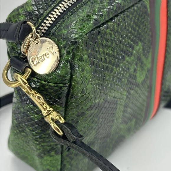 Clare V Fern Miro Stripe Snake Green Crossbody Midi Purse Sac~originally $345! - Picture 3 of 8